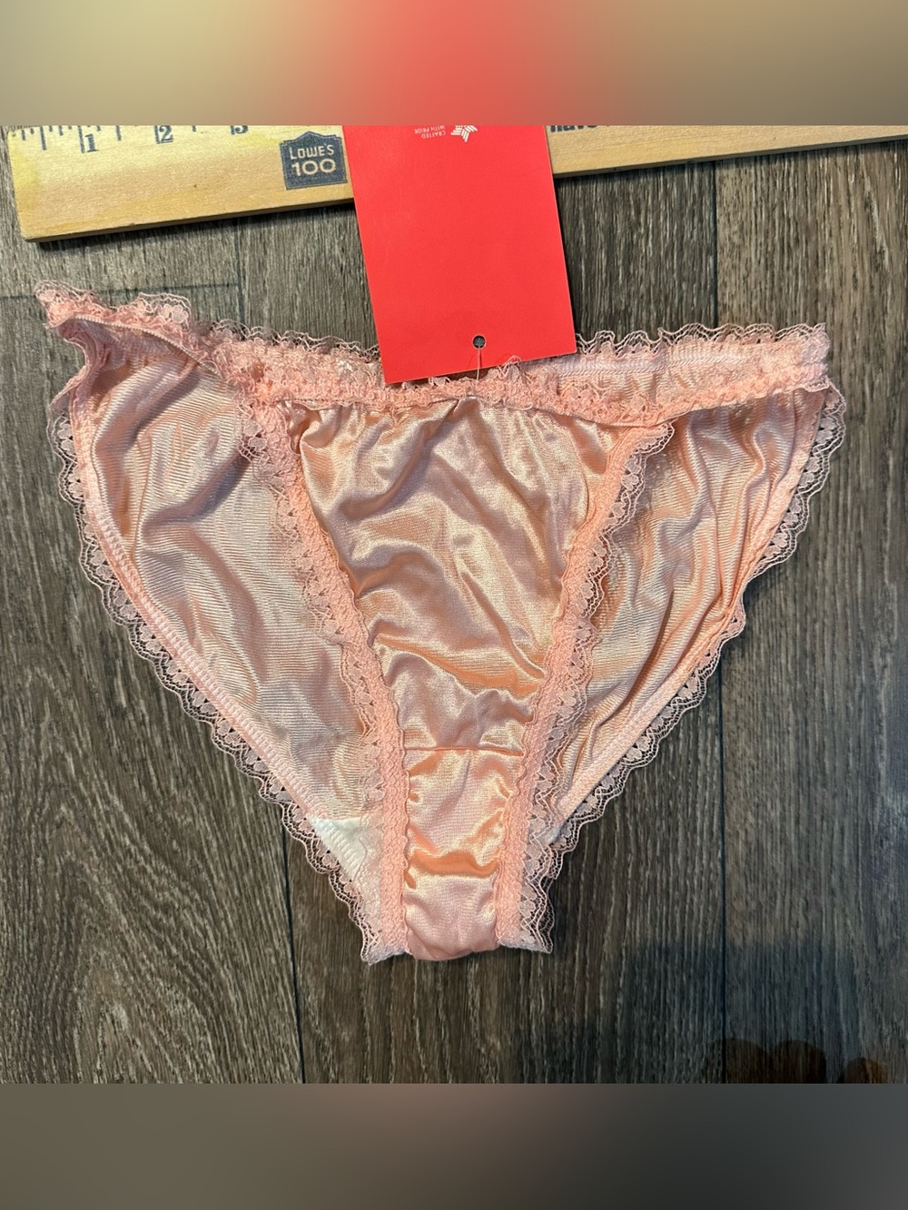 90s Y2K soft pink lace trim playboy playmate bikini cut panties Sz 5 - Picture 5 of 6